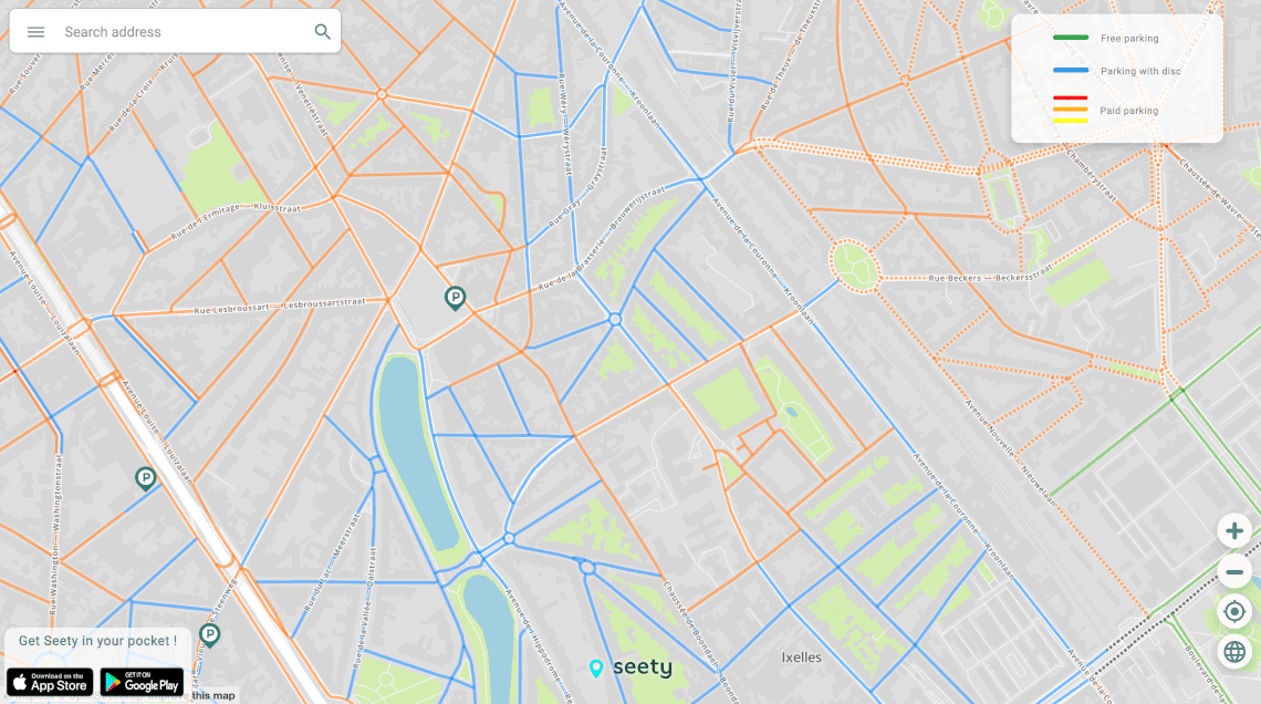 Screenshot of the interactive parking map for Deinze