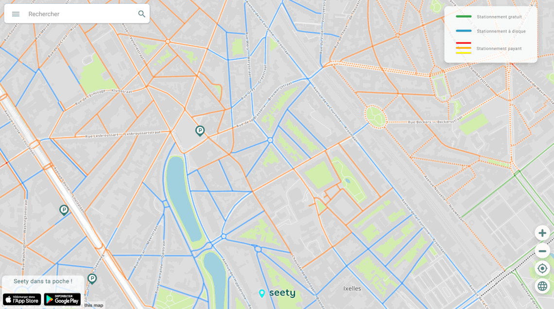 Capture d'écran de la carte de stationnement interactive pour Grenoble