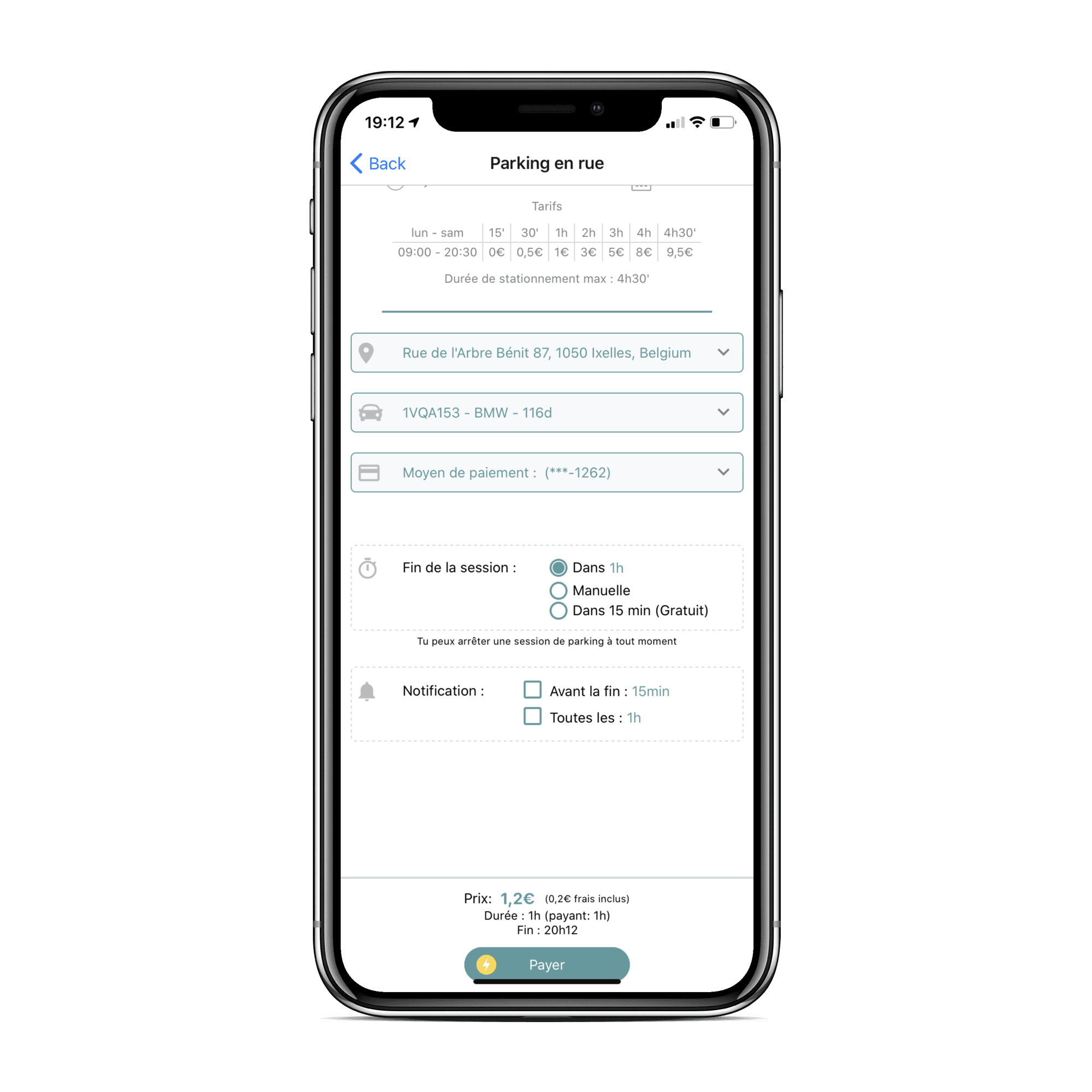 Arrêt de la session de stationnement et notifications