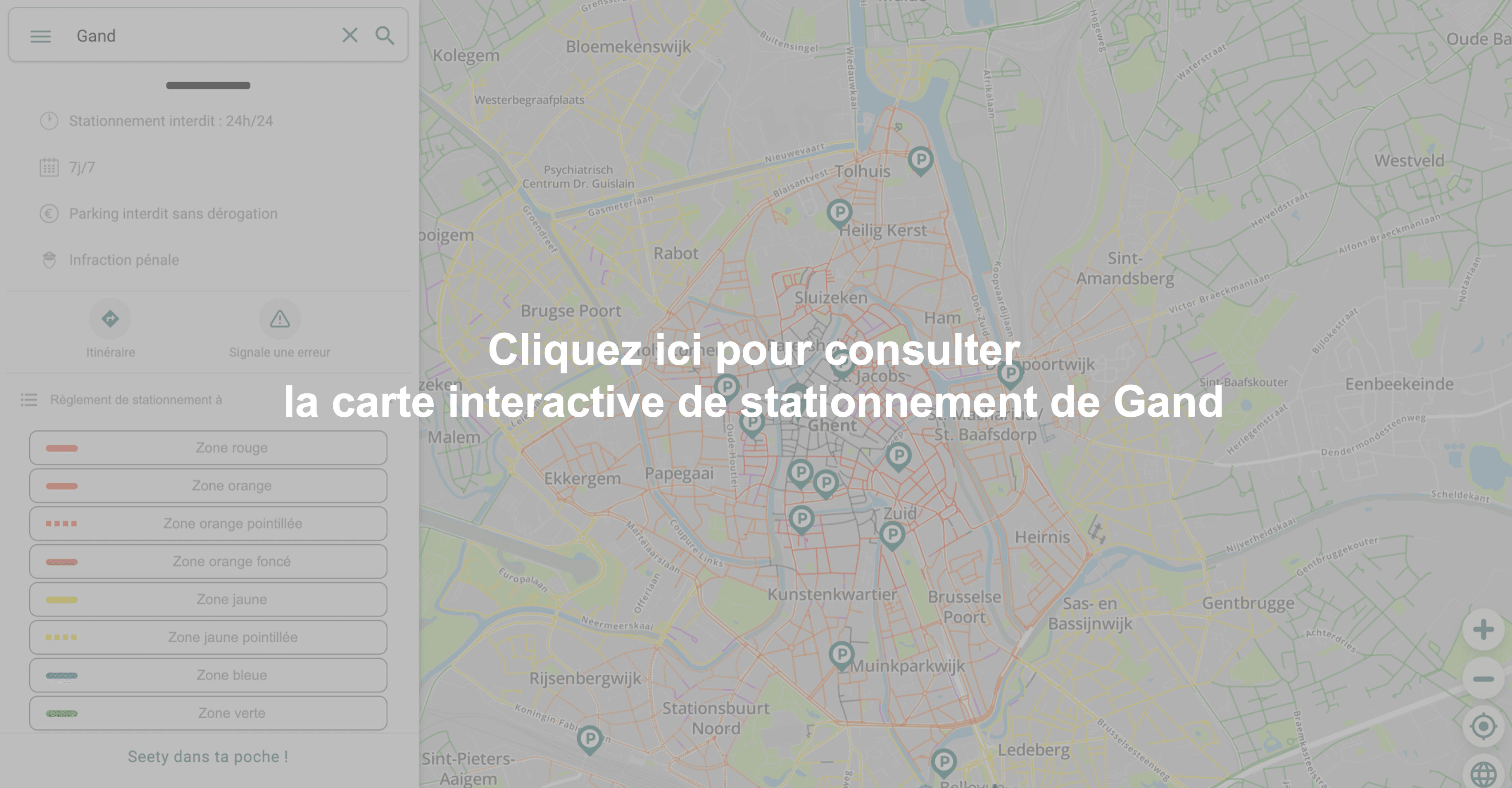 Carte interactive de stationnement à Gand - Malem