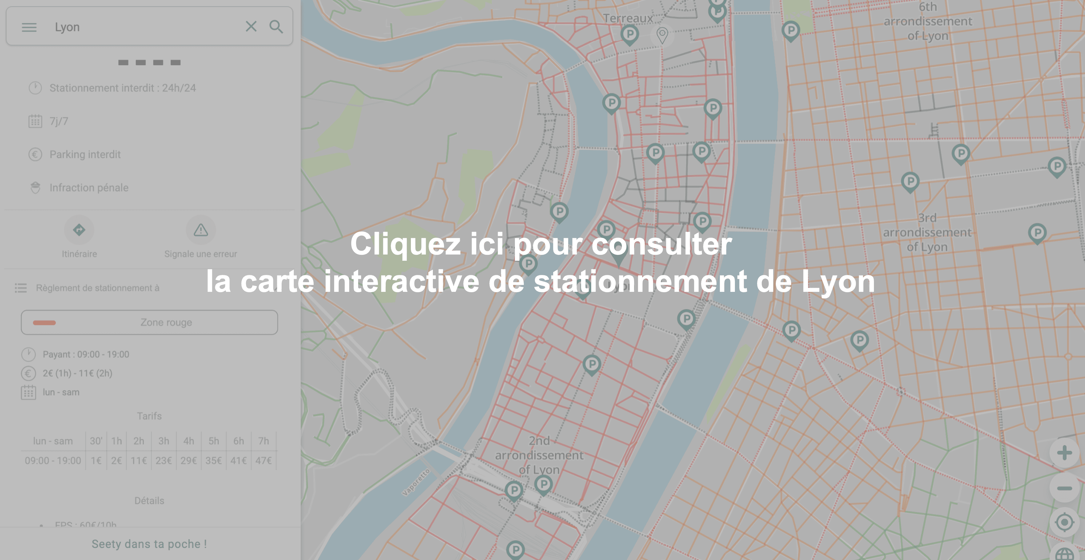 Carte interactive de stationnement à Lyon - Réglementation générale
