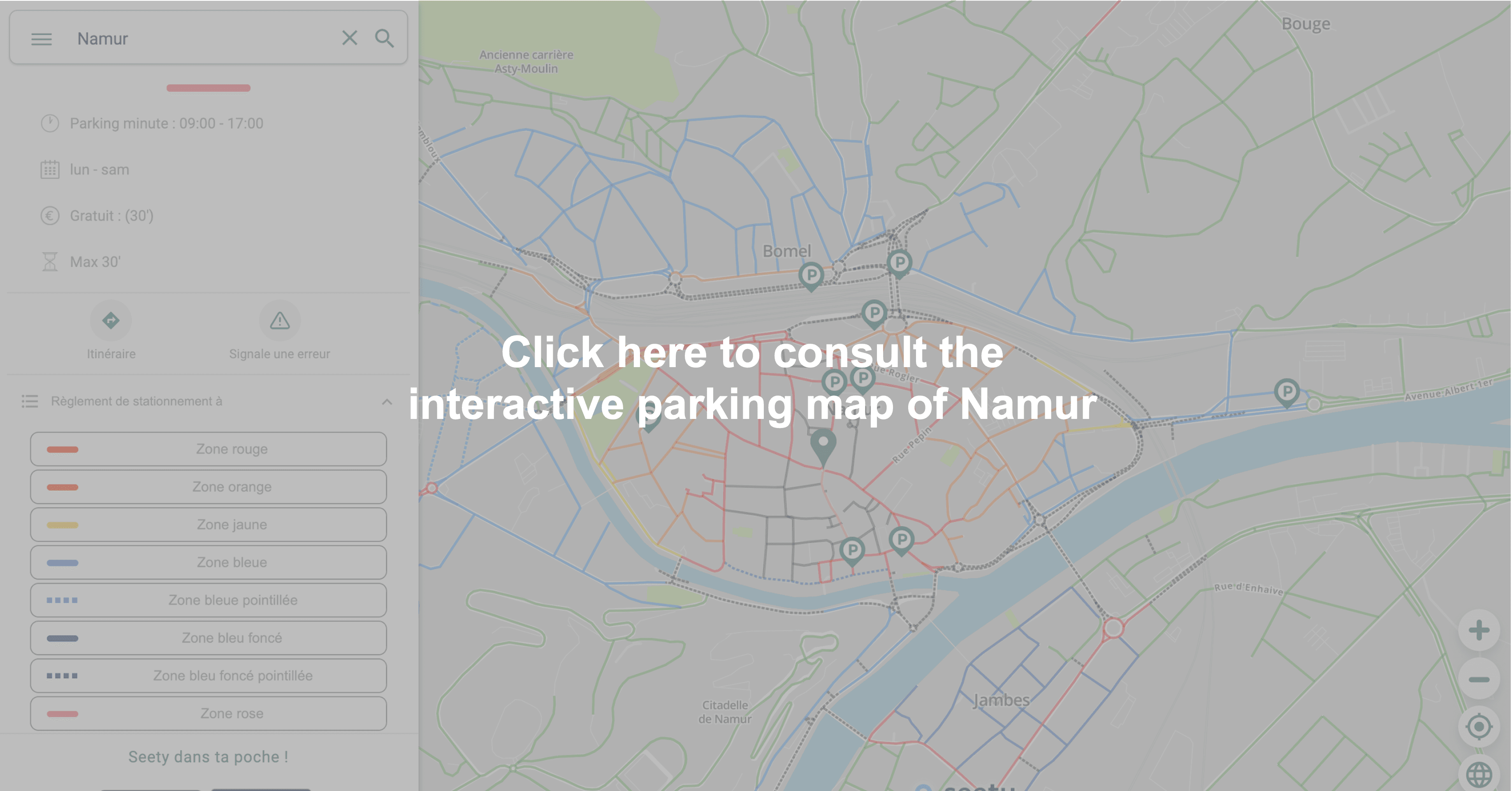 Interactive parking map of Namur