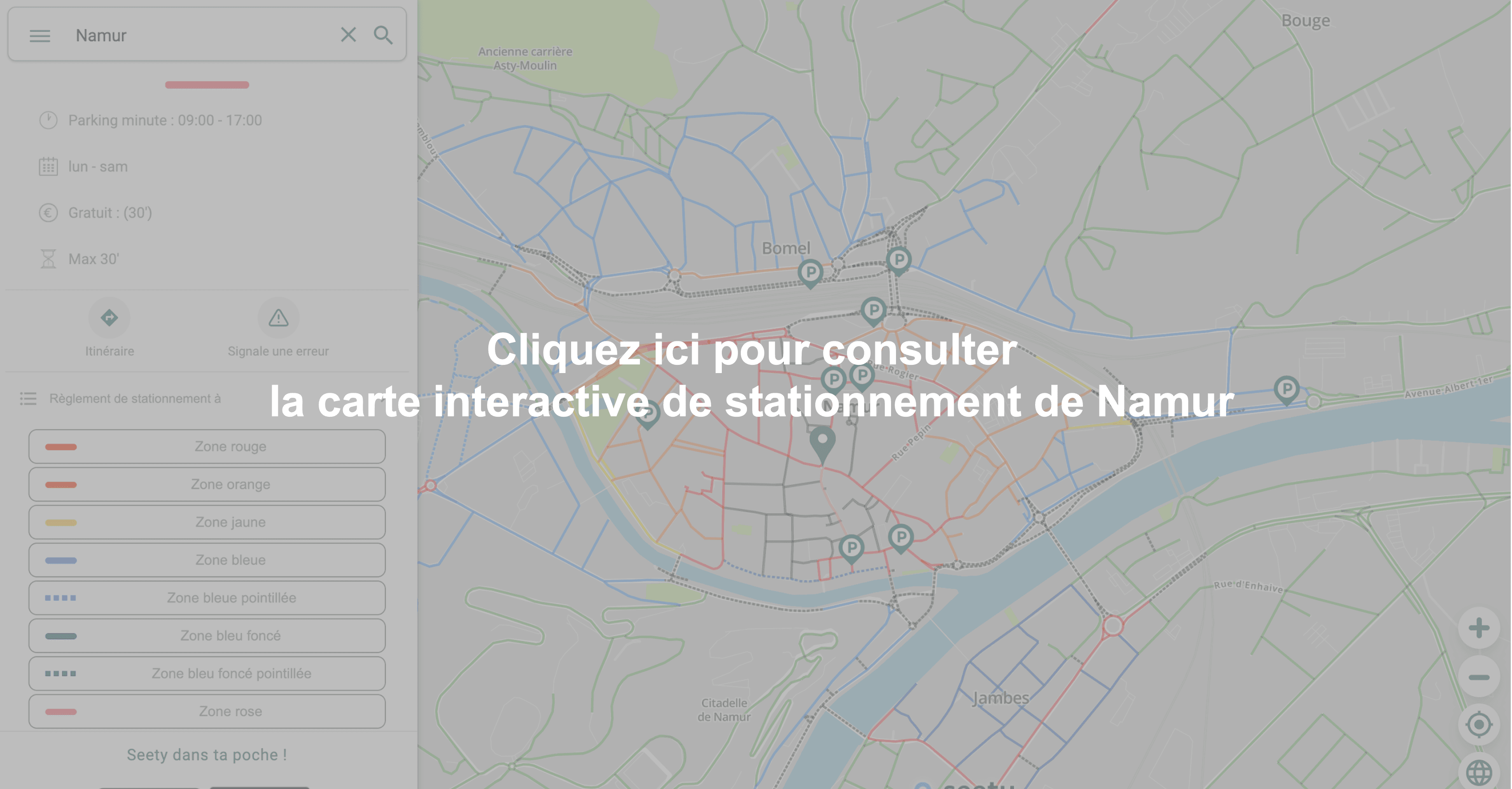 Carte interactive de stationnement à Namur