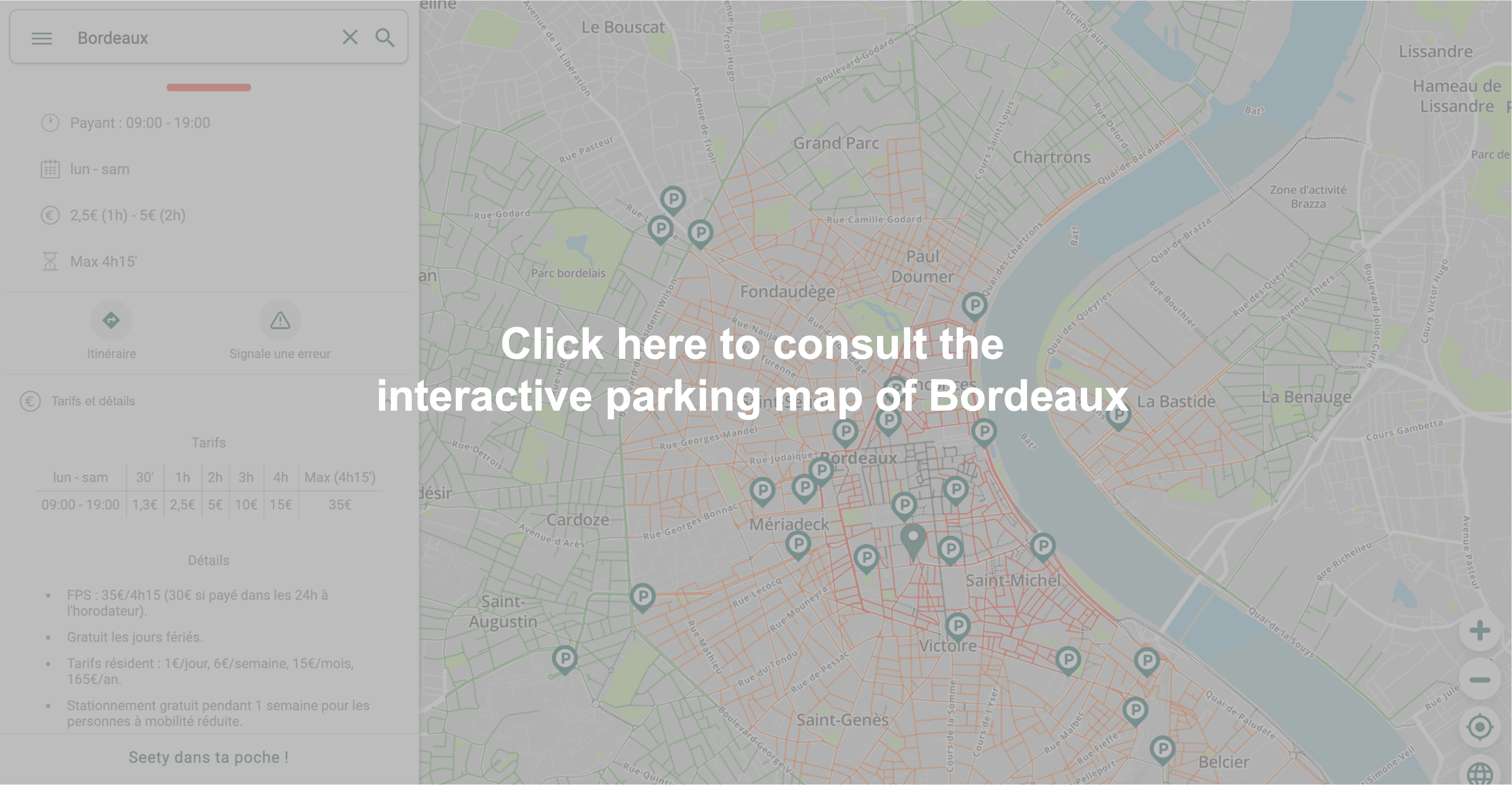 Interactive parking map of Bordeaux