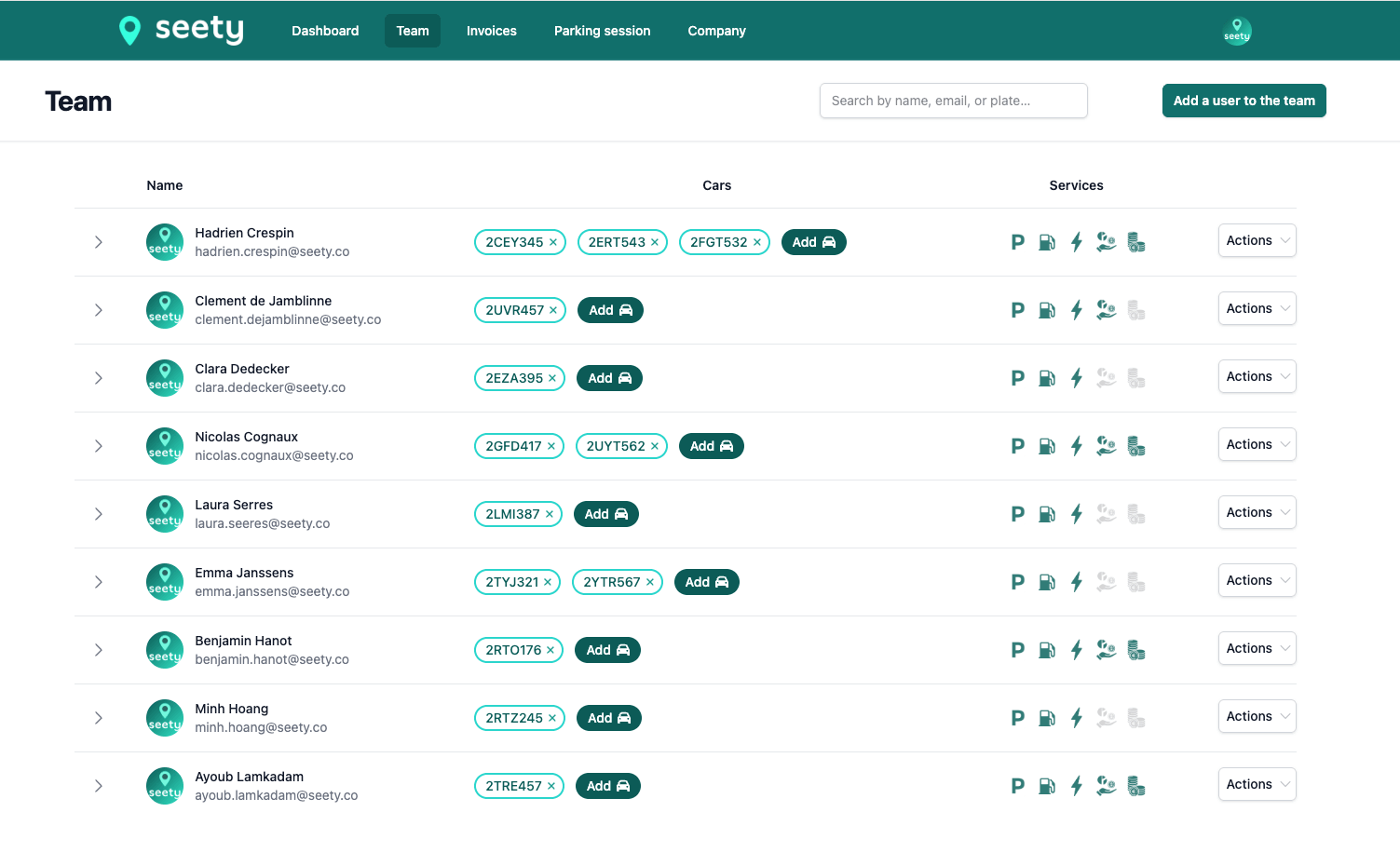 Dashboard showing Seety business mobility analytics