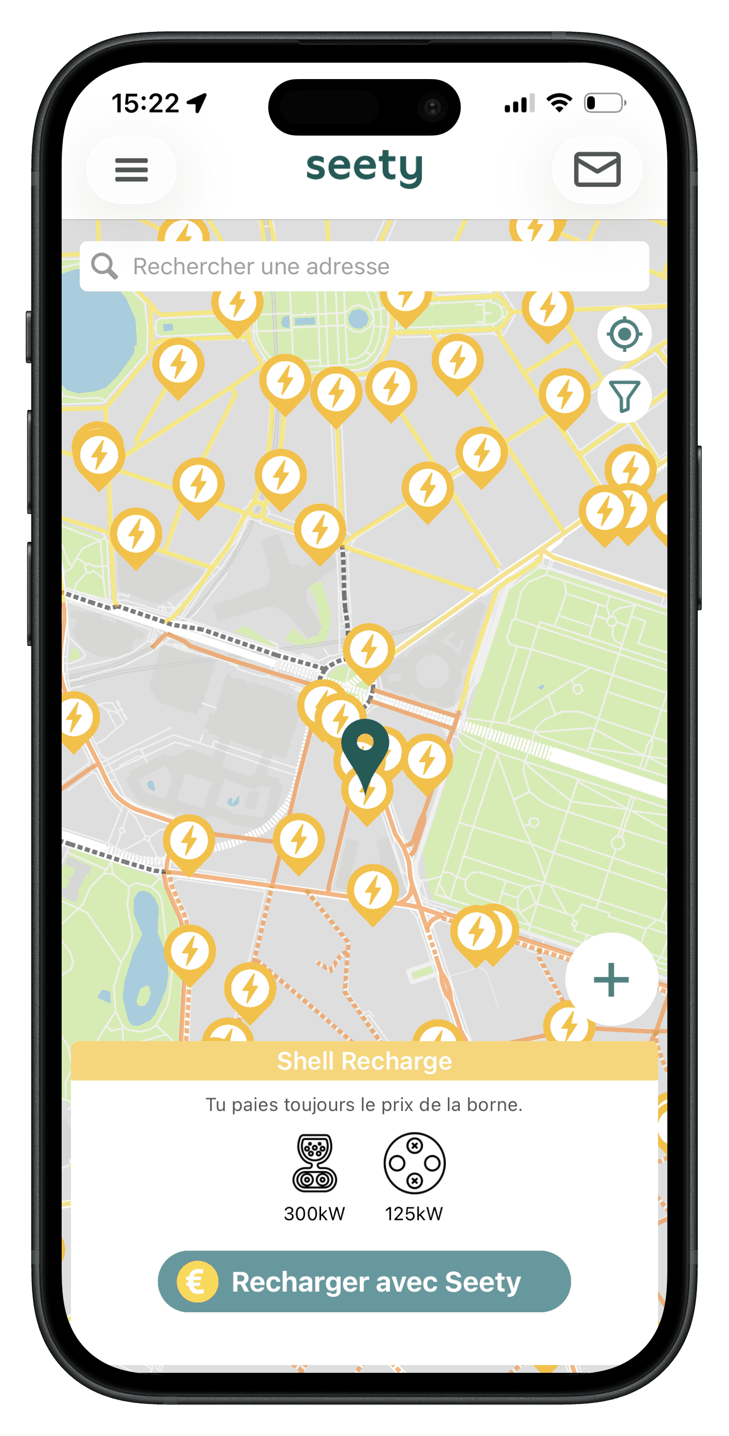 Écran de l'application Seety