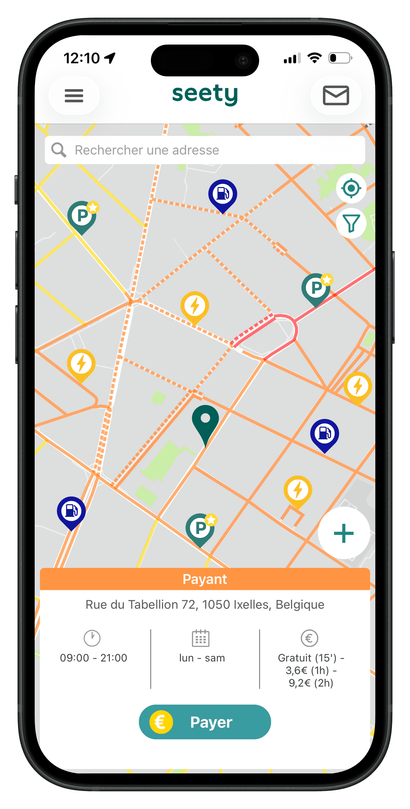 Écran de l'application Seety - stationnement