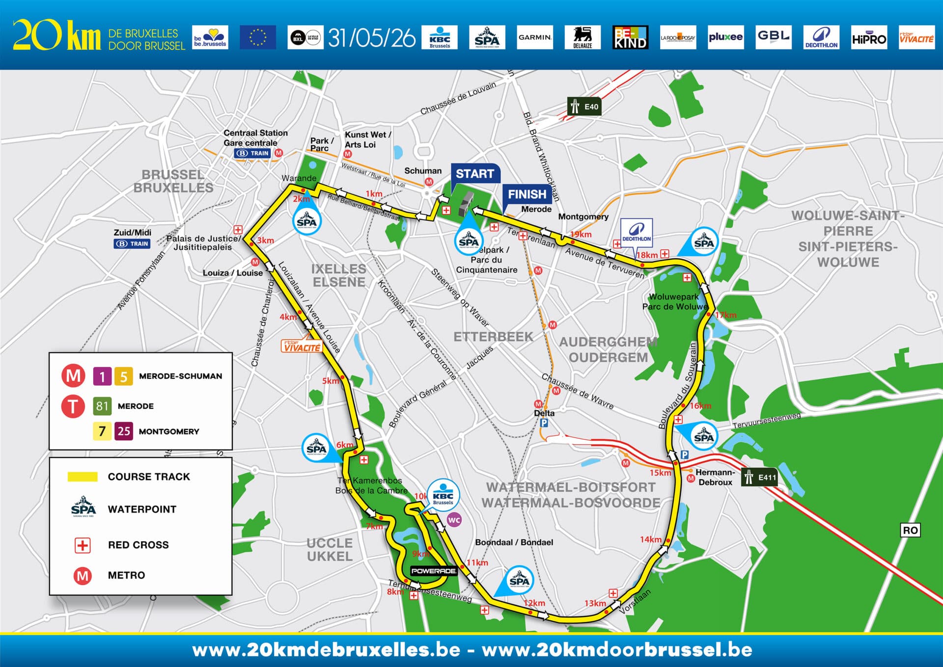 Official route map of the 20 km of Brussels 2026